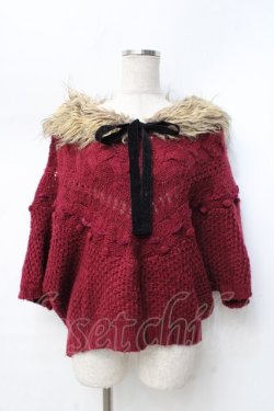 画像1: axes femme / ファーカラーニットトップス M 赤 Y-25-09-25-077-AX-TO-SZ-ZY