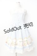 axes femme / ギンガム×花柄ワンピース  サックス Y-25-09-25-106-AX-OP-SZ-ZT0930C