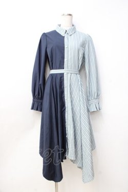 画像1: axes femme / バイカラー長袖ワンピ  紺 Y-25-09-25-113-AX-OP-SZ-ZY