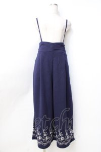 axes femme / 裾刺繍サス付ワイドパンツ  紺 Y-25-09-25-114-AX-PA-SZ-ZT014