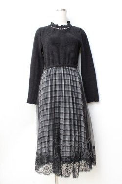 画像1: axes femme / チェック切替ドッキングワンピース M 黒 Y-25-09-25-115-AX-OP-SZ-ZY