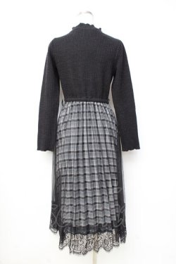 画像2: axes femme / チェック切替ドッキングワンピース M 黒 Y-25-09-25-115-AX-OP-SZ-ZY