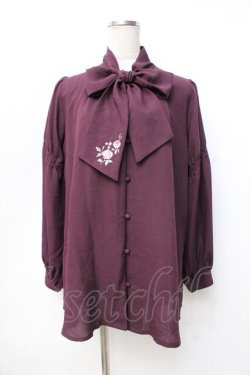 画像1: axes femme / 刺繍入りリボンロングブラウス  ワイン Y-25-09-25-015-AX-BL-SZ-ZY