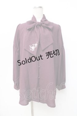 画像1: axes femme / 刺繍入りリボンロングブラウス  ワイン Y-25-09-25-015-AX-BL-SZ-ZI