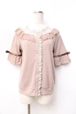 画像1: axes femme / ローズレースリブカーディガン  ピンク Y-25-09-25-026-AX-TO-SZ-ZY