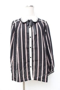 axes femme POETIQUE / ストライプブラウス  黒 Y-25-09-25-032-AX-BL-SZ-ZI