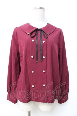 画像1: axes femme / リボン付ダブルボタンブラウス  ワイン Y-25-09-25-033-AX-BL-SZ-ZY