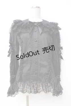 画像1: metamorphose / リボンブローチ付レースブラウス L 黒 Y-25-09-29-082-ME-BL-SZ-ZY