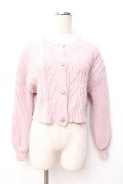 画像1: axes femme POETIQUE / ビジューボタンショートカーディガン  ピンク Y-25-09-29-088-AX-TO-SZ-ZY