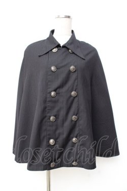 画像1: PUTUMAYO / ストライプダブルボタンケープ  黒 Y-25-09-29-091-PT-CO-SZ-ZY