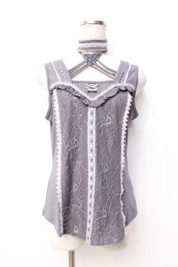 画像1: Ozz oneste / チョーカー風タンクトップ  グレー Y-25-09-29-094-OO-TO-AS-ZY