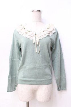 画像1: axes femme / シフォンフリルカラーニット  グリーン Y-25-09-29-114-AX-TO-SZ-ZY