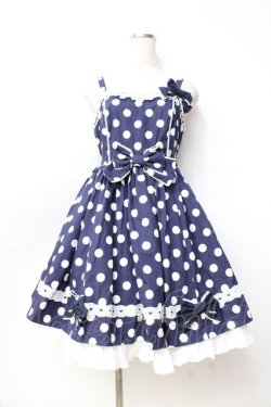 画像1: Angelic Pretty / ポルカドットジャンパースカート  紺 Y-25-09-29-126-AP-OP-SZ-ZY