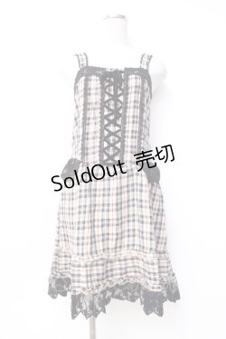 画像1: axes femme / チェック柄切り替えシャーリングキャミワンピース  ベージュ Y-25-09-29-130-AX-OP-SZ-ZY