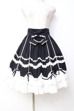 画像1: Angelic Pretty / スカラップドーリィスカート  黒×白 Y-25-09-29-148-AP-SK-SZ-ZY