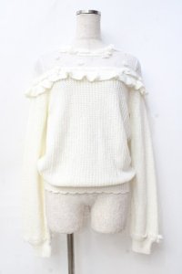 LIZ LISA / リボン通しフラワーニットトップス 0 オフ白 Y-25-09-29-186-LO-TO-SZ-ZI