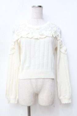 画像1: LIZ LISA / フラワー刺繍フリルニットトップス 0 アイボリー Y-25-09-29-188-LO-TO-SZ-ZY