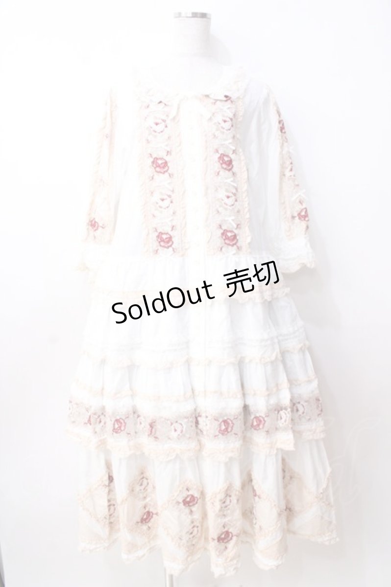 画像1: PINK HOUSE / ローズチュールレース使いパッチワーク風ワンピース  白 Y-25-09-30-008-LO-OP-AS-ZY (1)
