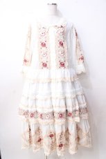 画像1: PINK HOUSE / ローズチュールレース使いパッチワーク風ワンピース  白 Y-25-09-30-008-LO-OP-AS-ZY (1)