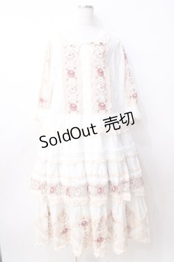 画像1: PINK HOUSE / ローズチュールレース使いパッチワーク風ワンピース  白 Y-25-09-30-008-LO-OP-AS-ZY