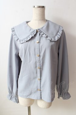 画像1: axes femme POETIQUE / ハート釦丸襟ブラウス  サックス Y-25-10-03-056-AX-BL-SZ-ZY