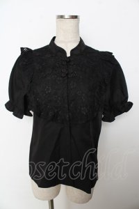 axes femme kawaii / アームカバー付チャイナ釦ブラウス  黒 Y-25-10-03-060-AX-BL-SZ-ZT166