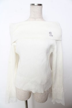 画像1: axes femme / ローズ刺繍オフショルニット  白 Y-25-10-03-075-AX-TO-SZ-ZY