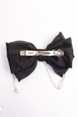 画像2: 【SALE】LOLITA / パール付きリボンバレッタ  黒 Y-25-10-03-009-LO-ZA-SZ-ZT487-F001 (2)