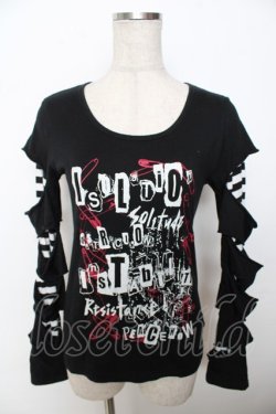 画像1: PEACE NOW / 袖ダメージプリントカットソー  黒 Y-25-10-03-087-PU-TO-SZ-ZY