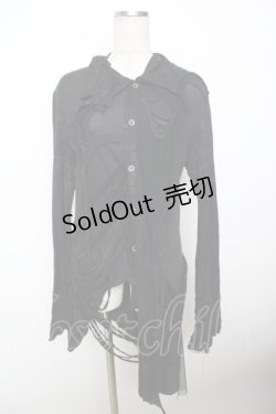画像1: H jelly / 異素材イレヘムダメージカーディガン  黒 Y-25-10-03-103-HN-TO-AS-ZY