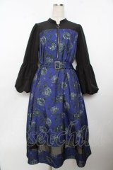 axes femme / バルーンスリーブフラワーワンピース  黒×パープル Y-25-10-03-119-AX-OP-SZ-ZI