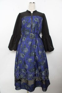 axes femme / バルーンスリーブフラワーワンピース  黒×パープル Y-25-10-03-119-AX-OP-SZ-ZI