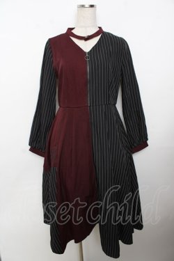画像1: axes femme / バイカラーイレヘムワンピース  黒×ワイン Y-25-10-03-120-AX-OP-SZ-ZY