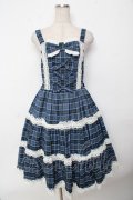axes femme kawaii / タータンチェックジャンスカ M 青 Y-25-10-03-128-AX-OP-SZ-ZY