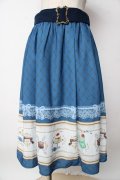 axes femme POETIQUE / レトロ喫茶ベルト付スカート  ブルー Y-25-10-03-163-AX-SK-SZ-ZY