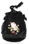 PINK HOUSE / Berry Rose刺繍アップリケ付きフリルポシェット  黒 Y-25-10-05-077-LO-BG-SZ-ZY