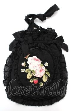 画像1: PINK HOUSE / Berry Rose刺繍アップリケ付きフリルポシェット  黒 Y-25-10-05-077-LO-BG-SZ-ZY
