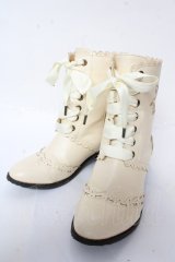 Innocent World / ロゴ刺繍スカラップショートブーツ S アイボリー Y-25-10-05-122-IW-SH-SZ-ZY