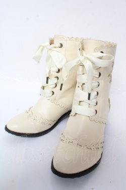 画像1: Innocent World / ロゴ刺繍スカラップショートブーツ S アイボリー Y-25-10-05-122-IW-SH-SZ-ZY