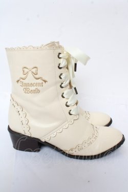 画像4: Innocent World / ロゴ刺繍スカラップショートブーツ S アイボリー Y-25-10-05-122-IW-SH-SZ-ZY