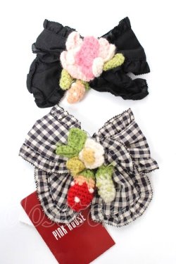 画像1: PINK HOUSE / Berry Roseモチーフ付き2種リボンブローチセット  黒 Y-25-10-05-016-LO-AC-SZ-ZY