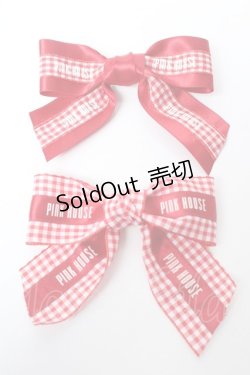 画像1: PINK HOUSE / 【 PINK HOUSE × misako aoki 】リボンヘアクリップ2個セット  赤チェック Y-25-10-05-032-LO-AC-SZ-ZY