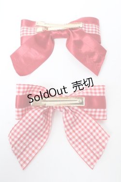 画像2: PINK HOUSE / 【 PINK HOUSE × misako aoki 】リボンヘアクリップ2個セット  赤チェック Y-25-10-05-032-LO-AC-SZ-ZY