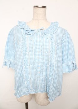 画像1: PINK HOUSE / はしごレース&サテンリボン使いローンブラウス F サックス Y-25-10-06-032-LO-BL-SZ-ZY
