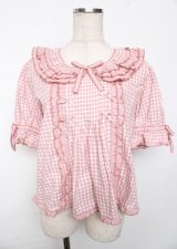 PINK HOUSE / ギンガムチェックパッチワークフリルブラウス F ピンク Y-25-10-06-033-LO-BL-SZ-ZY