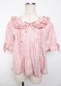 PINK HOUSE / ギンガムチェックパッチワークフリルブラウス F ピンク Y-25-10-06-033-LO-BL-SZ-ZY