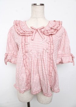 画像1: PINK HOUSE / ギンガムチェックパッチワークフリルブラウス F ピンク Y-25-10-06-033-LO-BL-SZ-ZY