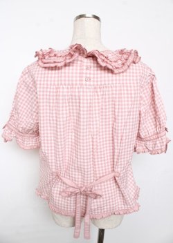 画像2: PINK HOUSE / ギンガムチェックパッチワークフリルブラウス F ピンク Y-25-10-06-033-LO-BL-SZ-ZY