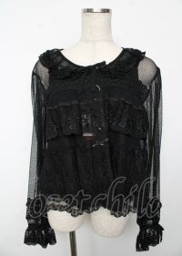 PINK HOUSE / ドットチュール×オリジナルローズチュールレースブラウス F 黒 Y-25-10-06-034-LO-BL-SZ-ZY
