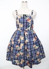 axes femme kawaii / ロイヤルベアーズ柄ジャンスカ  紺 Y-25-10-06-077-AX-OP-SZ-ZI